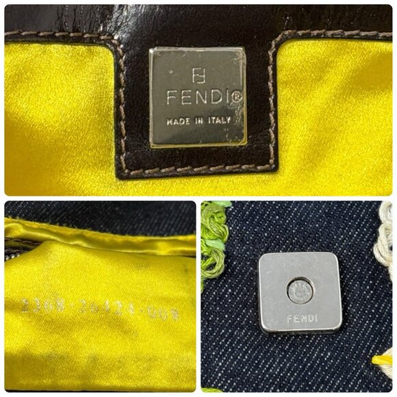 FENDI Vintage FF Logo Mamma Baguette Denim Shoulder Bag Flower Blue [106339] - Picture 12 of 12
